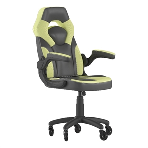 Pemberly Row Office Gaming Chair with Skater Wheels and Flip Up Arms in Green