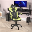 Pemberly Row Office Gaming Chair with Skater Wheels and Flip Up Arms in Green