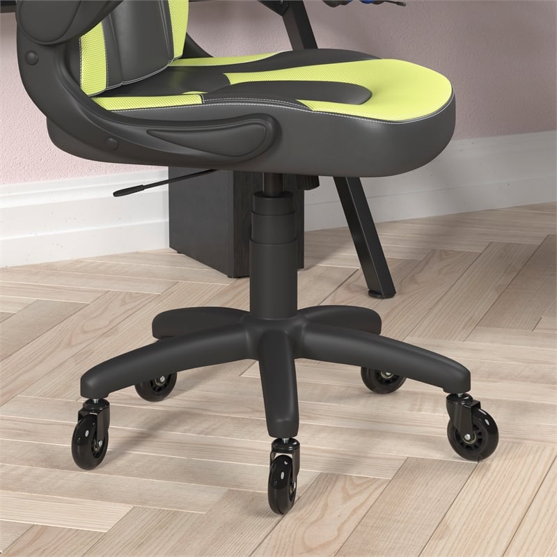 Pemberly Row Office Gaming Chair with Skater Wheels and Flip Up Arms in Green