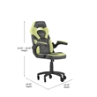 Pemberly Row Office Gaming Chair with Skater Wheels and Flip Up Arms in Green