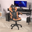 Pemberly Row Office Gaming Chair with Skater Wheels and Flip Up Arms in Orange
