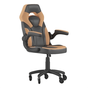 Pemberly Row Office Gaming Chair with Skater Wheels and Flip Up Arms in Orange