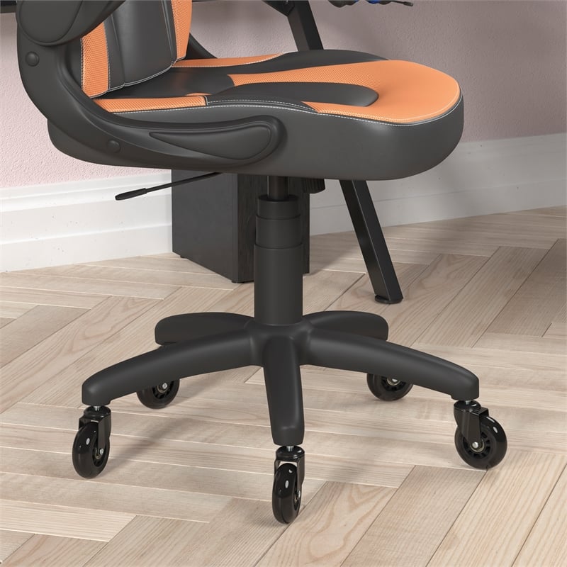 Pemberly Row Office Gaming Chair with Skater Wheels and Flip Up Arms in Orange