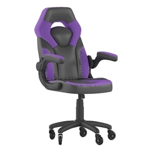 Pemberly Row Office Gaming Chair with Skater Wheels and Flip Up Arms in Purple
