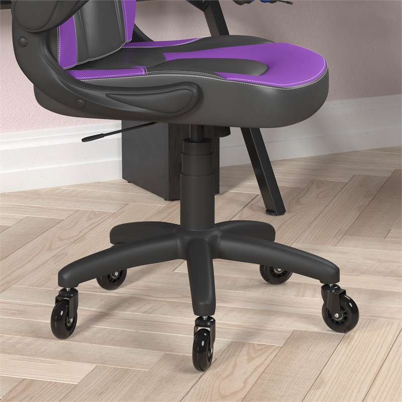 Pemberly Row Office Gaming Chair with Skater Wheels and Flip Up Arms in Purple