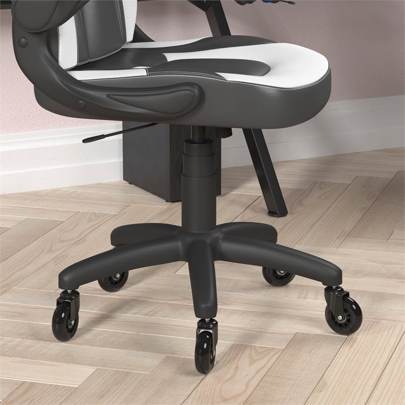 Pemberly Row Office Gaming Chair with Skater Wheels and Flip Up Arms in White