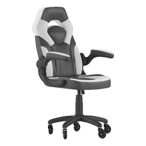 Pemberly Row Office Gaming Chair with Skater Wheels and Flip Up Arms in White