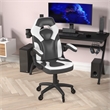 Pemberly Row Office Gaming Chair with Skater Wheels and Flip Up Arms in White