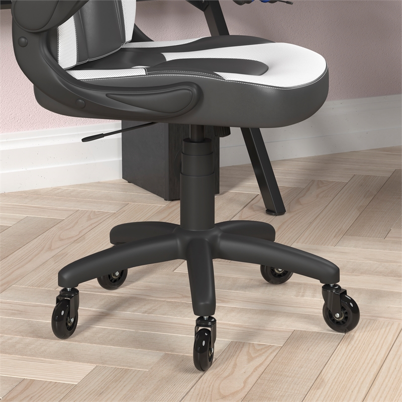 Pemberly Row Office Gaming Chair with Skater Wheels and Flip Up Arms in White