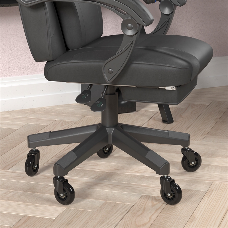 Pemberly Row Office Gaming Chair with Skater Wheels and Reclining Arms in Black