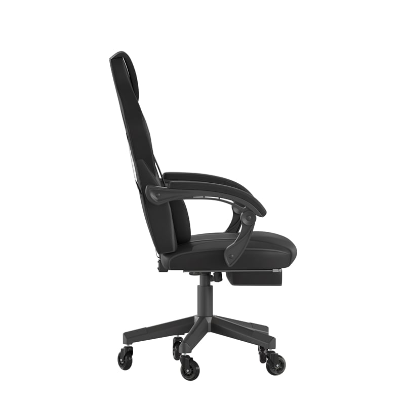 Pemberly Row Office Gaming Chair with Skater Wheels and Reclining Arms in Black