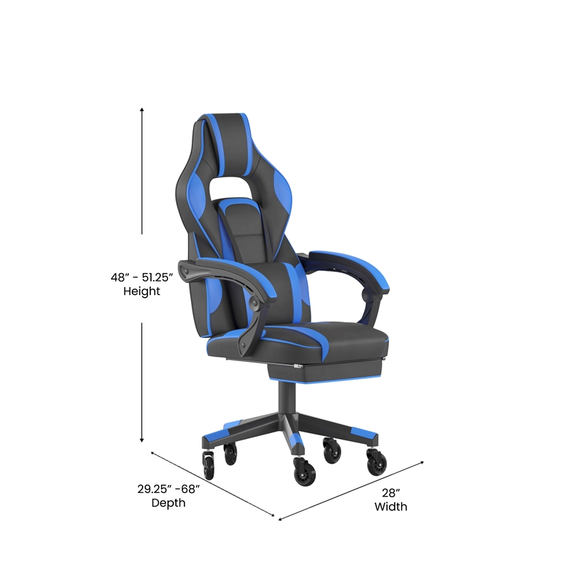 Pemberly Row Office Gaming Chair with Skater Wheels and Reclining Arms in Blue