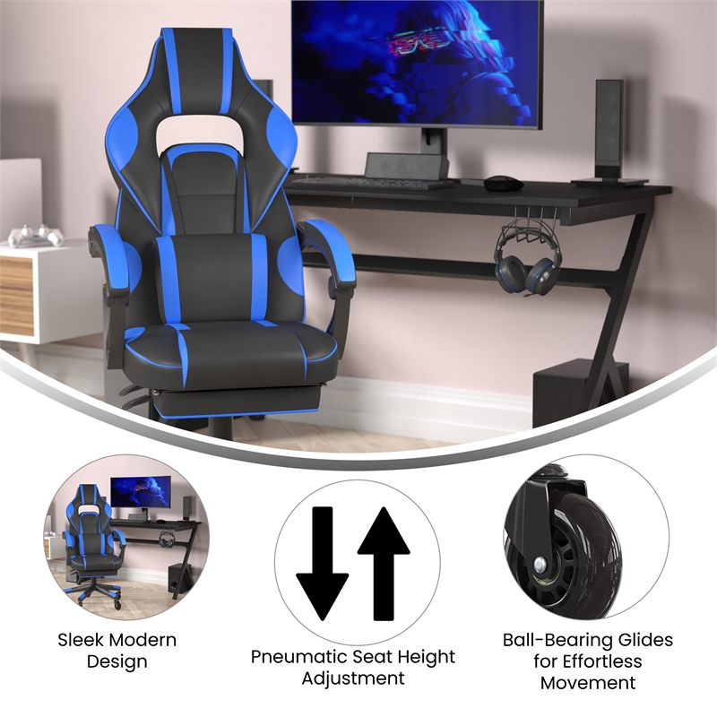 Pemberly Row Office Gaming Chair with Skater Wheels and Reclining Arms in Blue
