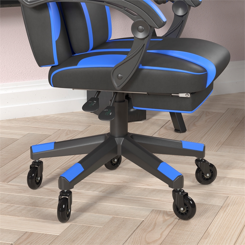 Pemberly Row Office Gaming Chair with Skater Wheels and Reclining Arms in Blue