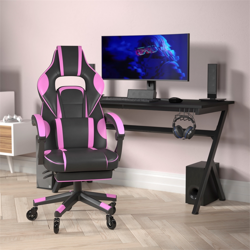 Pemberly Row Office Gaming Chair with Skater Wheels and Reclining Arms in Purple