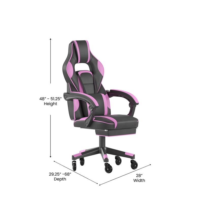 Pemberly Row Office Gaming Chair with Skater Wheels and Reclining Arms in Purple
