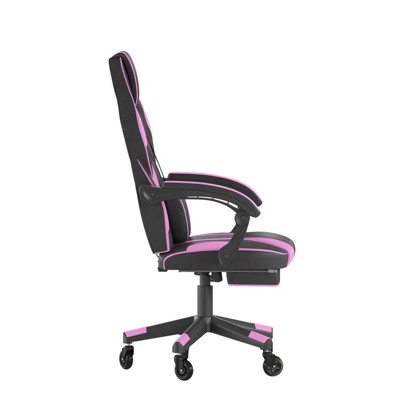 Pemberly Row Office Gaming Chair with Skater Wheels and Reclining Arms in Purple