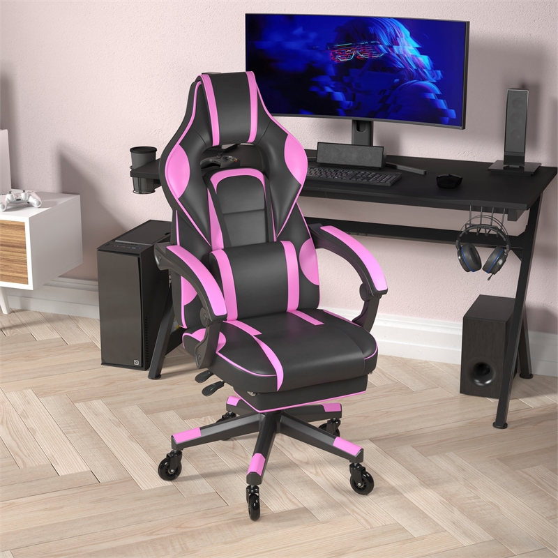 Pemberly Row Office Gaming Chair with Skater Wheels and Reclining Arms in Purple