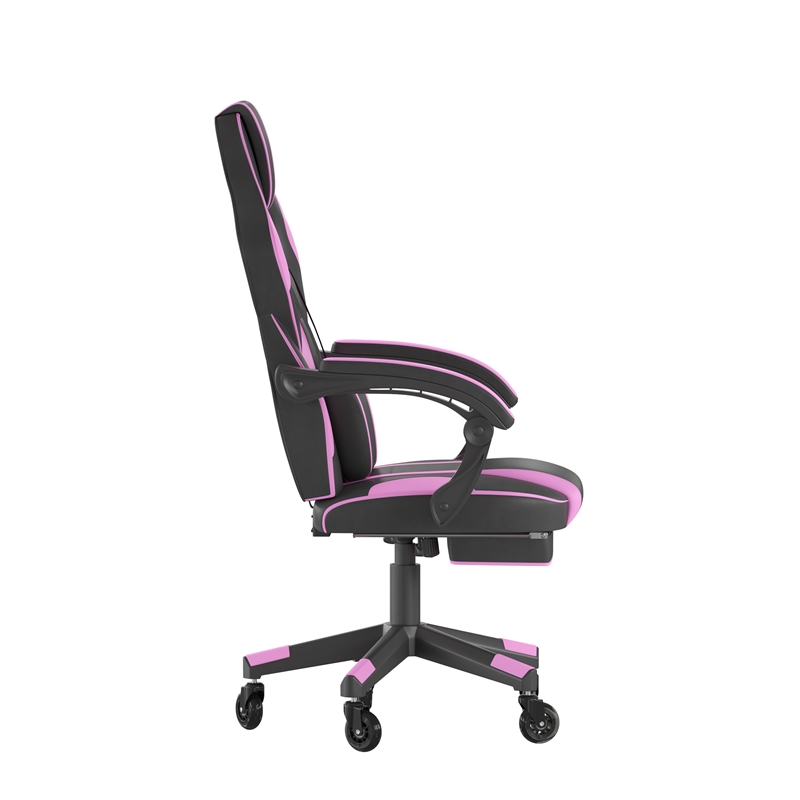 Pemberly Row Office Gaming Chair with Skater Wheels and Reclining Arms in Purple