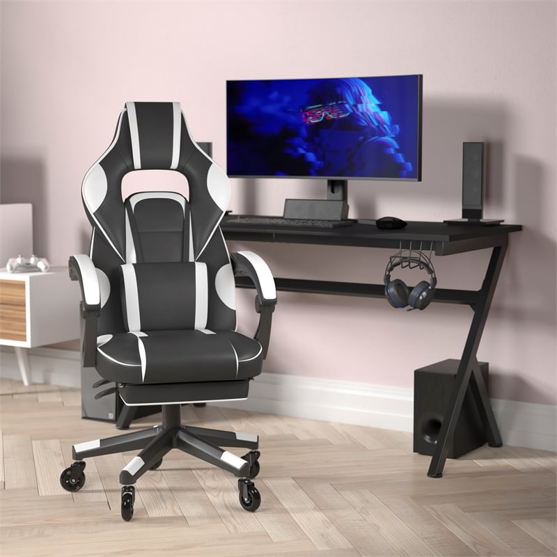 Pemberly Row Office Gaming Chair with Skater Wheels and Reclining Arms in White