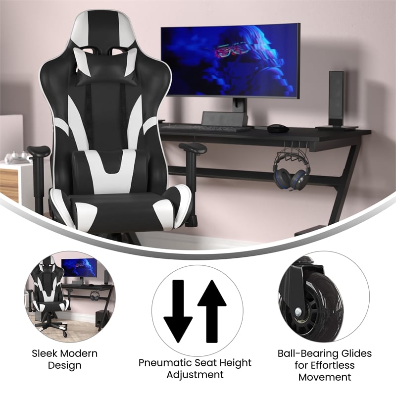 Pemberly Row Office Gaming Chair with Roller Wheels and Reclining Back in Black