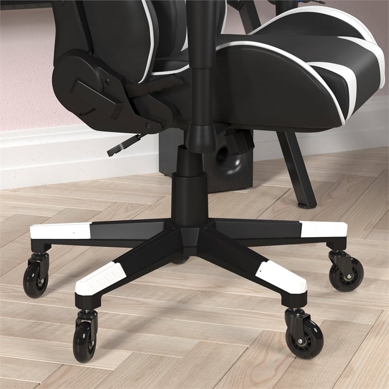 Pemberly Row Office Gaming Chair with Roller Wheels and Reclining Back in Black