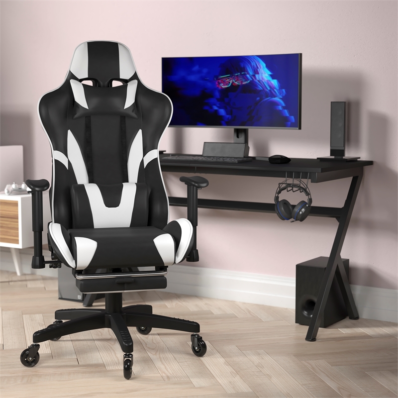 Pemberly Row Gaming Chair with Roller Wheels Reclining Arms & Footrest in Black