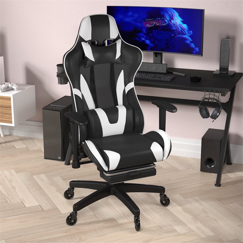 Pemberly Row Gaming Chair with Roller Wheels Reclining Arms & Footrest in Black