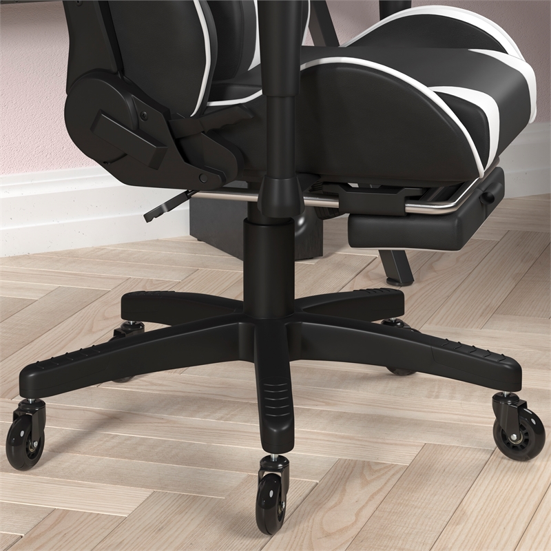 Pemberly Row Gaming Chair with Roller Wheels Reclining Arms & Footrest in Black