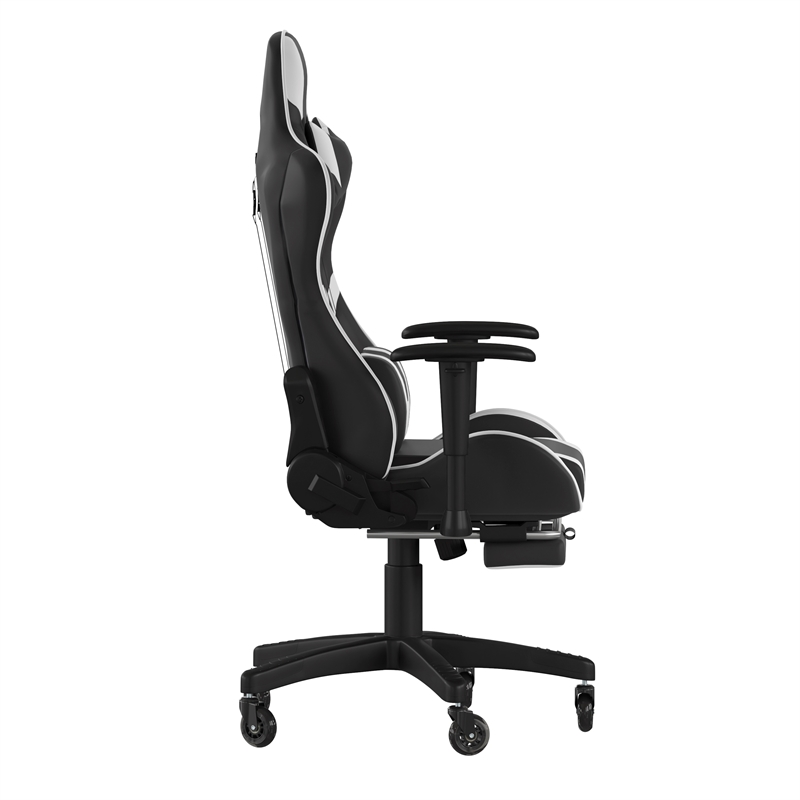 Pemberly Row Gaming Chair with Roller Wheels Reclining Arms & Footrest in Black