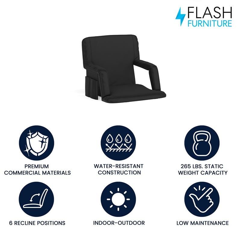 Pemberly Row Backpack Reclining Padded Stadium Chair with Armrests and Pockets