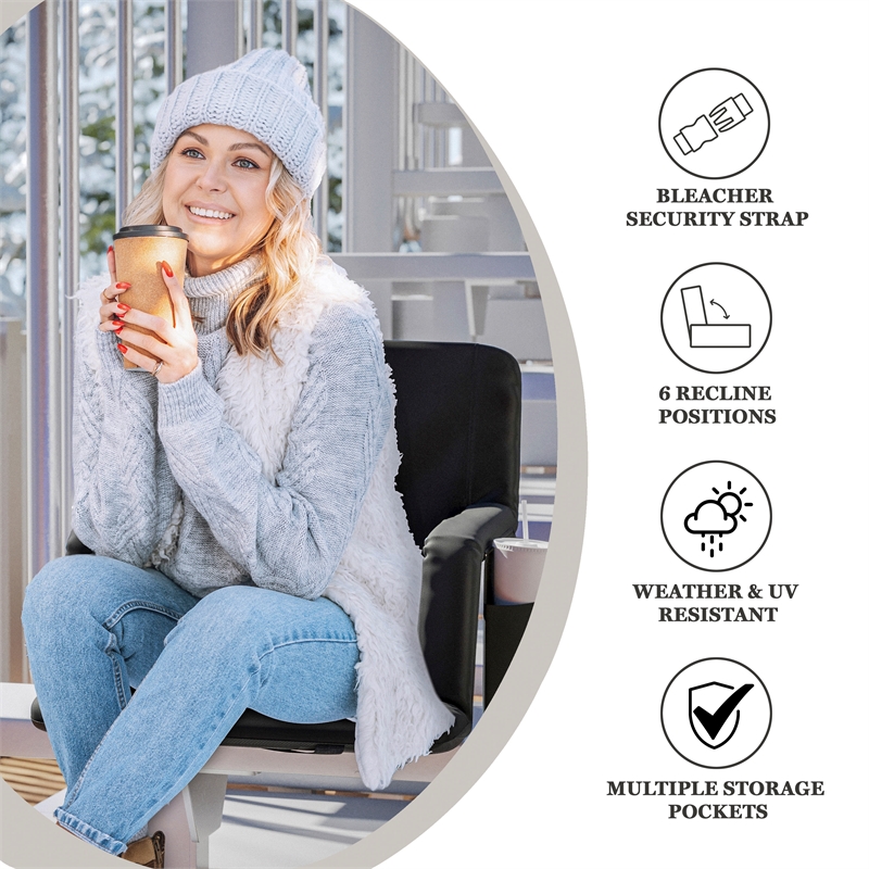 Pemberly Row Foldable Reclining Heated Stadium Chair with Backpack Straps