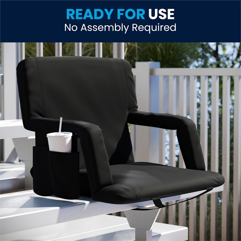 Pemberly Row Extra Wide Reclining Backpack Stadium Chair with Armrests in Black