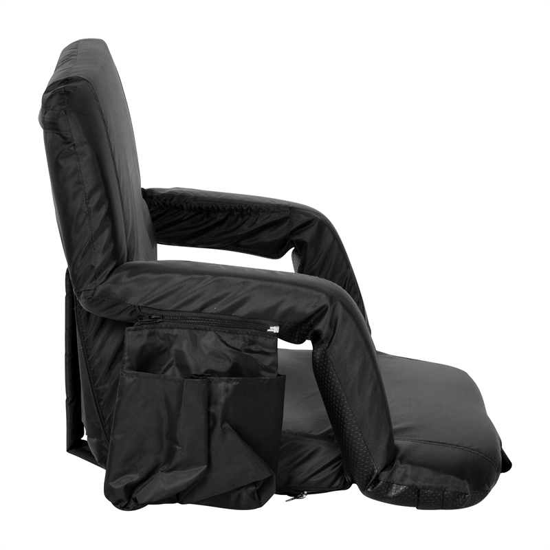 Pemberly Row Extra Wide Reclining Backpack Stadium Chair with Armrests in Black