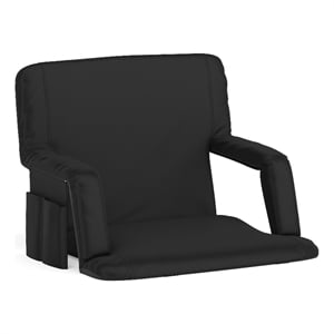 Pemberly Row Extra Wide Reclining Backpack Stadium Chair with Armrests in Black