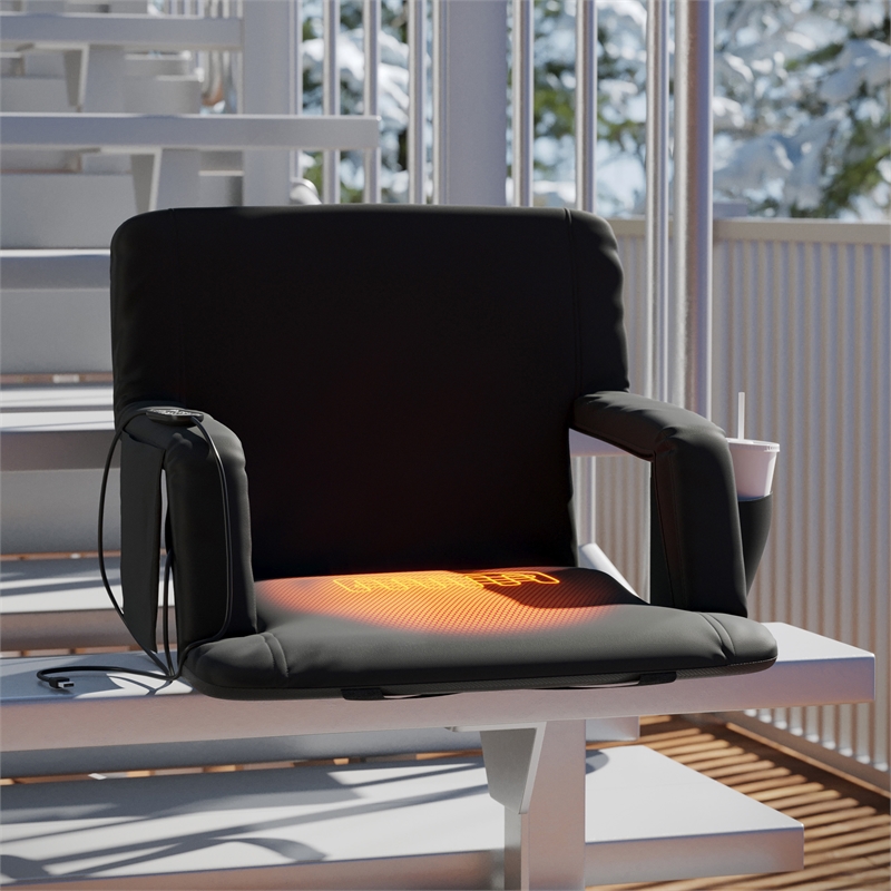 Pemberly Row Extra Wide Foldable Reclining Heated Stadium Chair with Straps