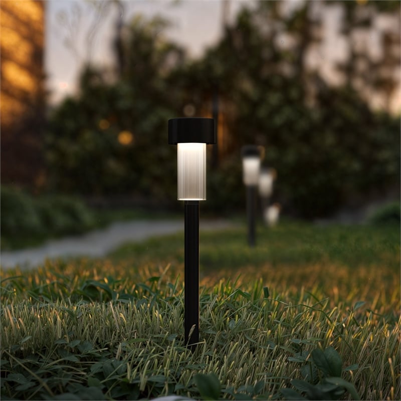 Pemberly Row All-Weather Solar Powered LED Landscaping Lights in Black Set of 12