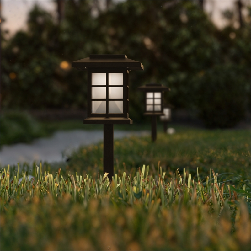 Pemberly Row Lantern Design Solar Powered LED Landscape Lights in Brown