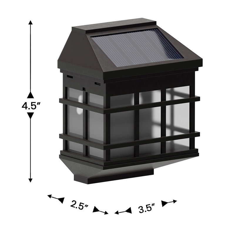 Pemberly Row Solar Powered Wall Mount LED Lights for Decks and Fences in Brown