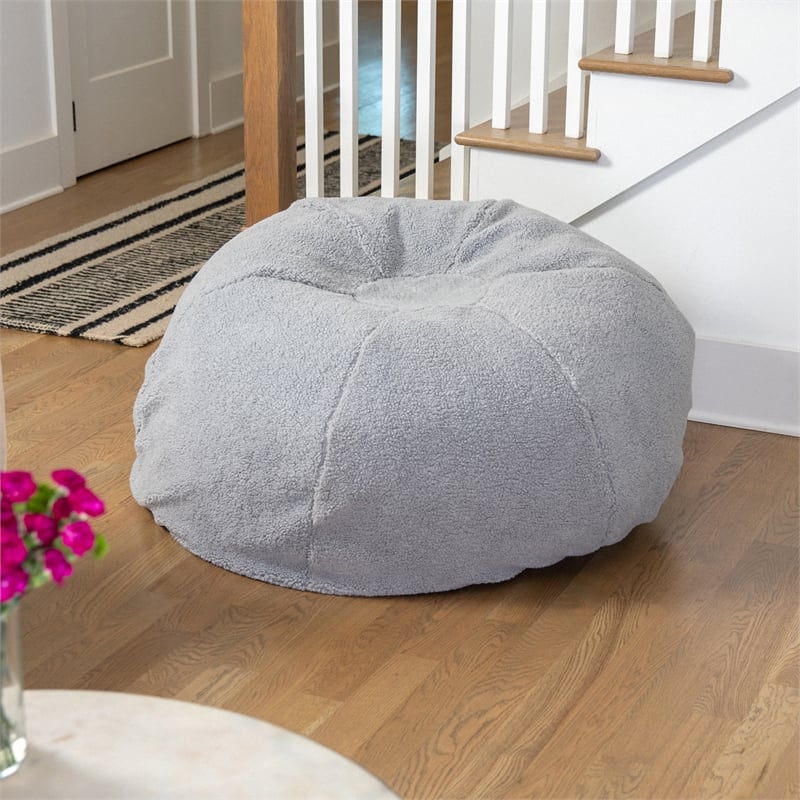 Pemberly Row Large Faux Sherpa Refillable Bean Bag Chair for Kids & Teens - Gray