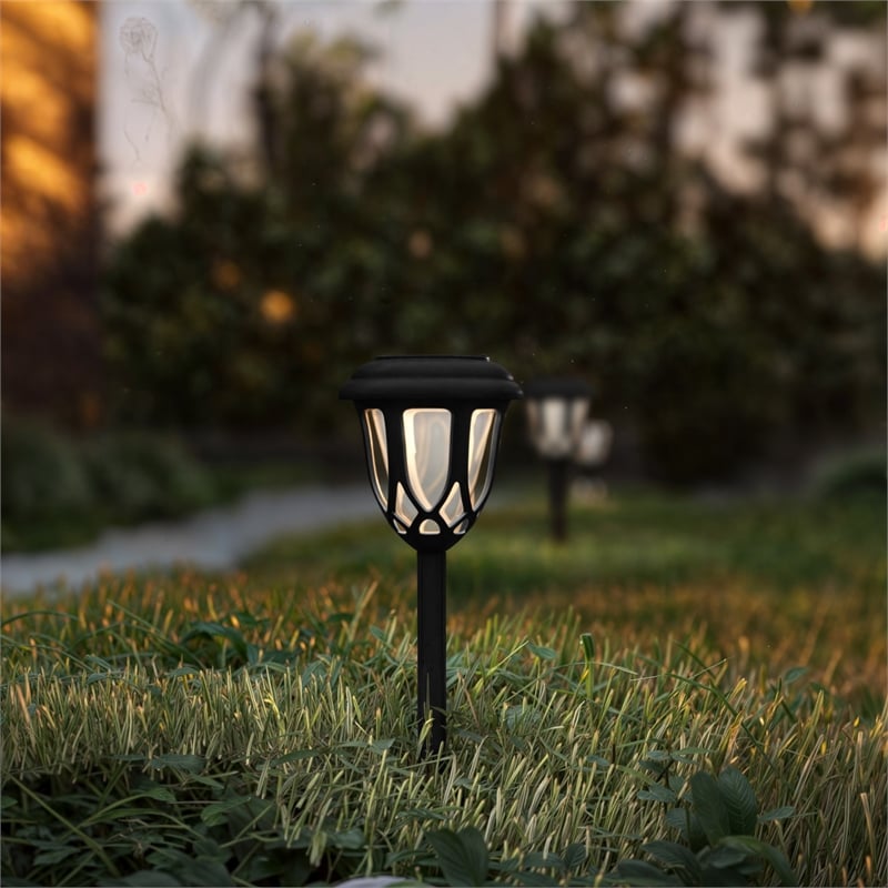 Pemberly Row All-Weather Tulip Design Solar LED Garden & Pathway Lights in Black