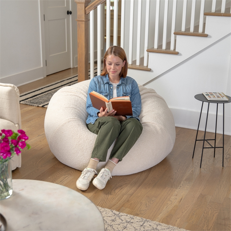Pemberly Row Large Faux Sherpa Refillable Bean Bag Chair for Kids and Teens
