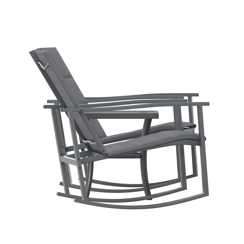 Pemberly Row 3 Piece Rocking Chairs & Glass Top Table Bistro Set in Black