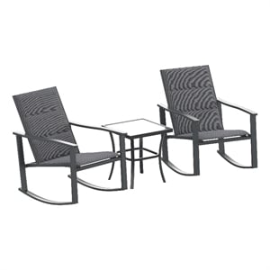 Pemberly Row 3 Piece Rocking Chairs & Glass Top Table Bistro Set in Black