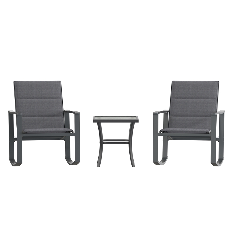 Pemberly Row 3 Piece Rocking Chairs & Glass Top Table Bistro Set in Black