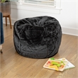 Pemberly Row Small Black Furry Refillable Bean Bag Chair for Kids and Teens