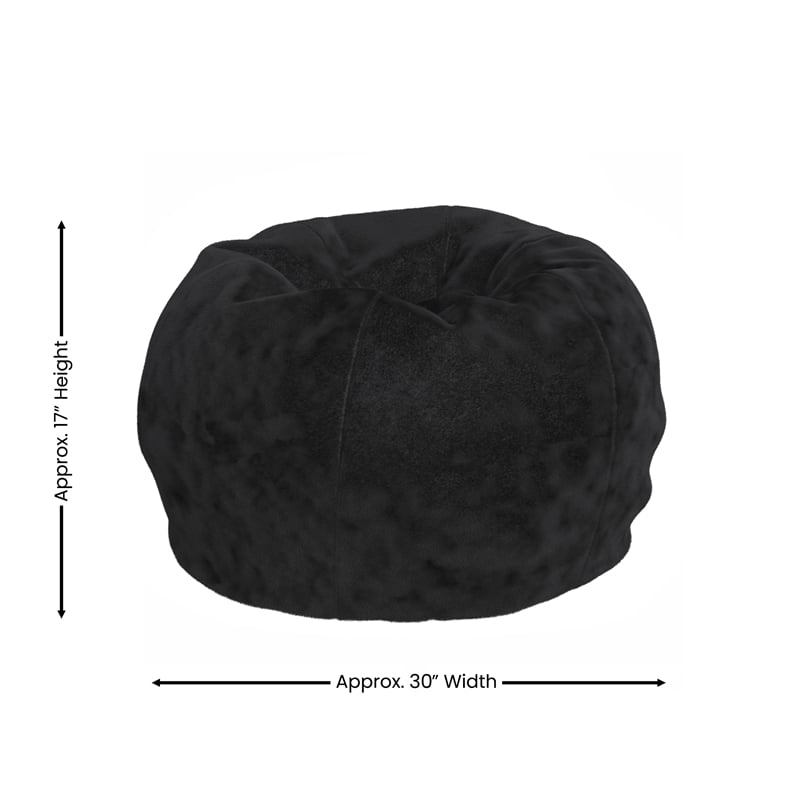 Pemberly Row Small Black Furry Refillable Bean Bag Chair for Kids and Teens