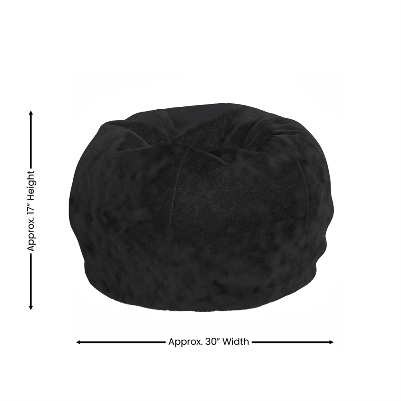 Pemberly Row Small Black Furry Refillable Bean Bag Chair for Kids and Teens