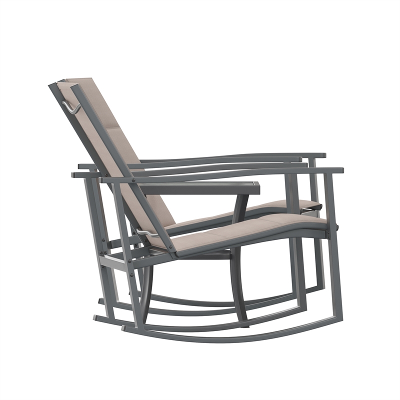 Pemberly Row 3 Piece Rocking Chairs & Glass Top Table Set in Brown/Black