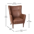 Pemberly Row Wingback Accent Chair with Wooden Legs in Dark Brown Faux Leather